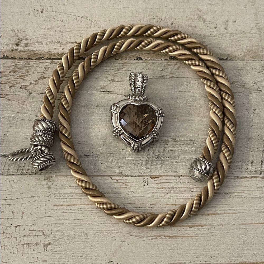 Judith Ripka Smokey Quartz Heart Enhancer Silk Cord Necklace - Picture 9 of 9